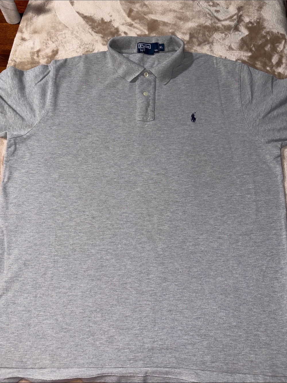 Polo by Ralph Lauren Light Gray Short-Sleeve Polo with Navy Logo Size XL